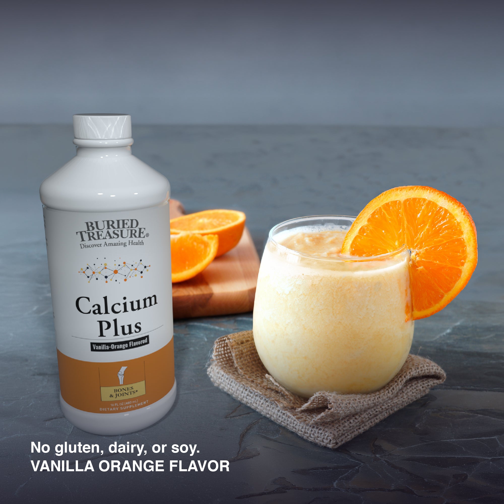 Buried Treasure Calcium Plus Liquid Supplement for Adults, 1,000 mg Calcium Citrate with Vitamin D3 and Trace Minerals, Vanilla Orange Flavor, 16 fl oz
