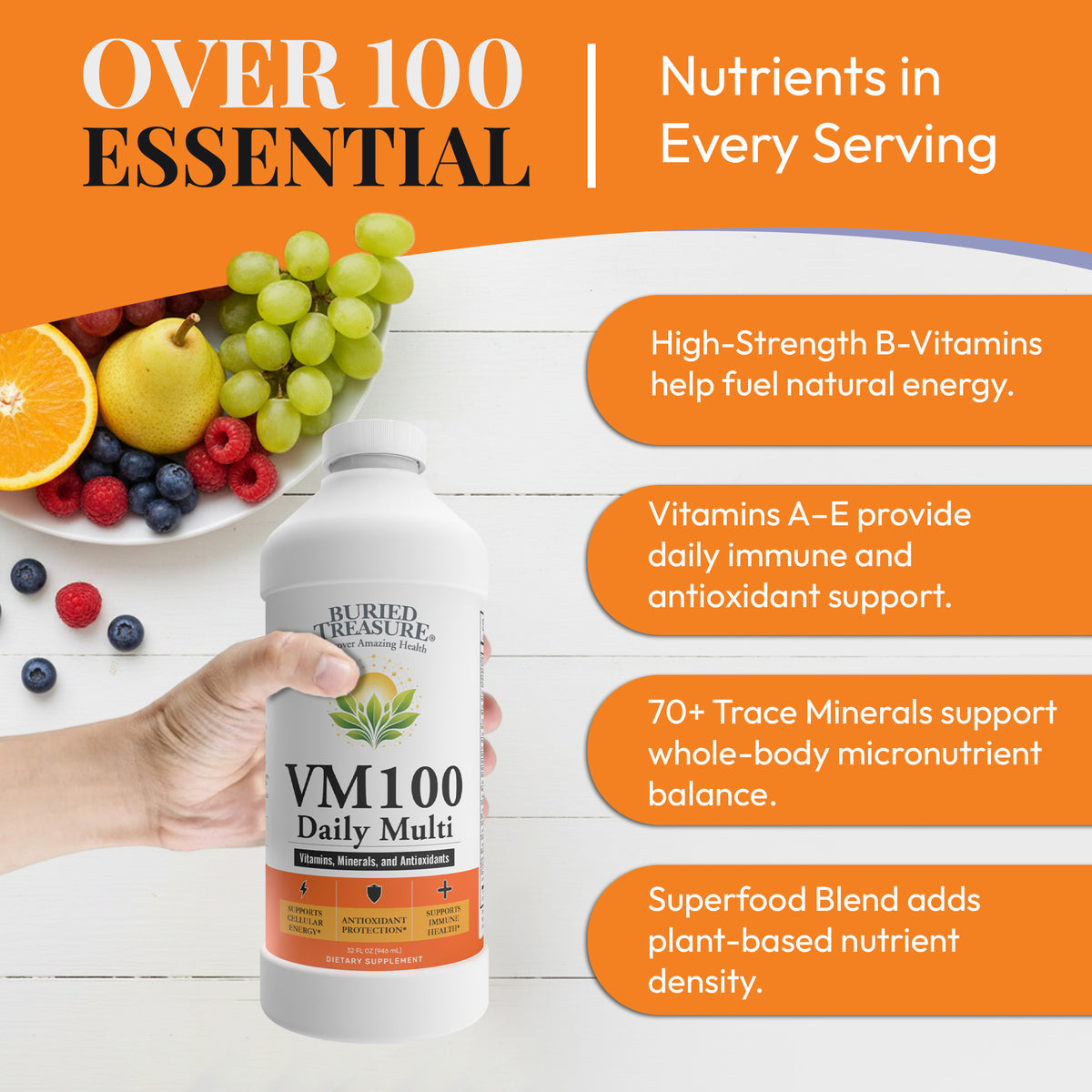 VM100 Liquid Multivitamin and Multimineral Daily Supplement - 100+ Nutrients with Vitamins, Minerals, Antioxidants, and Superfoods - 32 oz