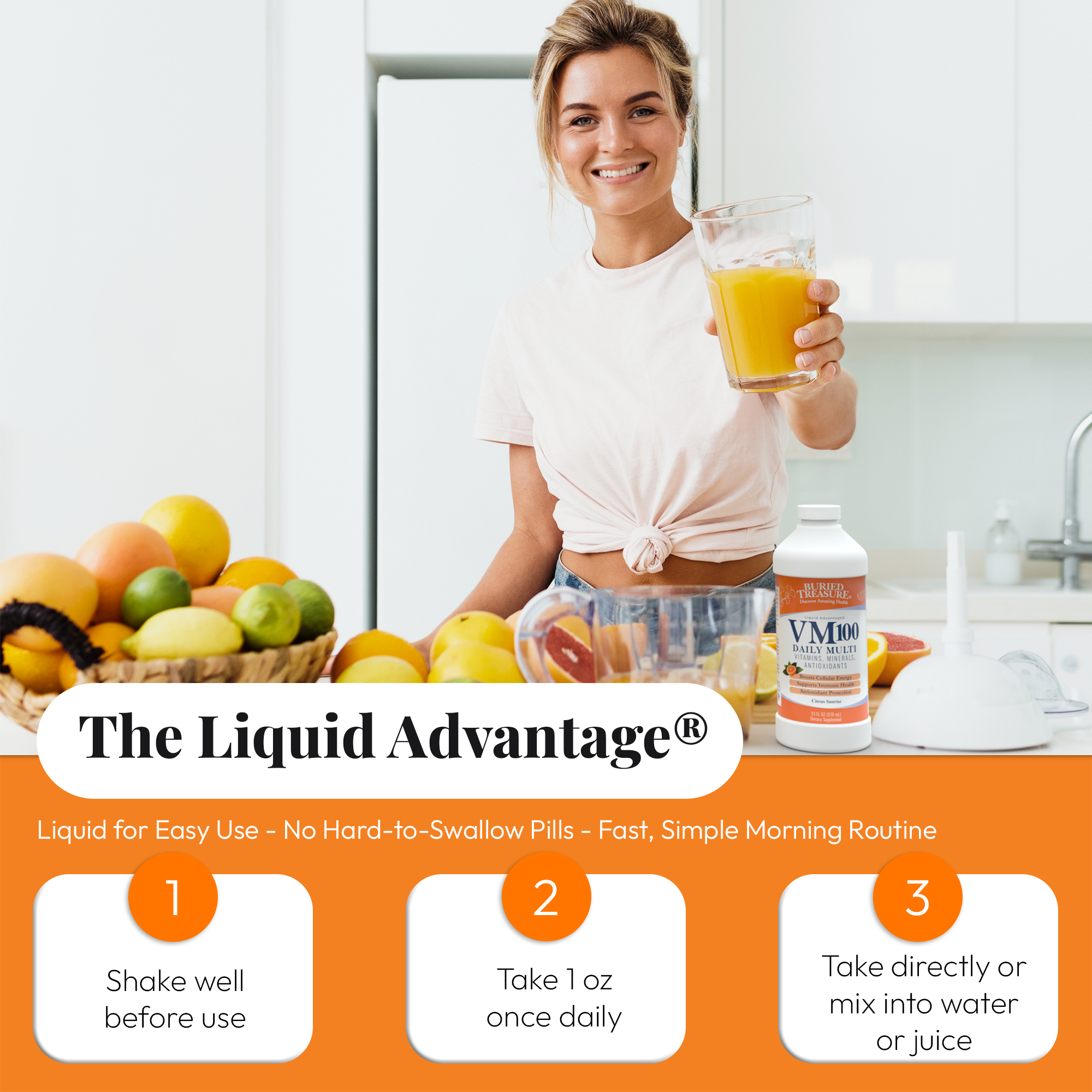 VM100 Liquid Multivitamin and Multimineral Daily Supplement - 100+ Nutrients with Vitamins, Minerals, Antioxidants, and Superfoods - 32 oz