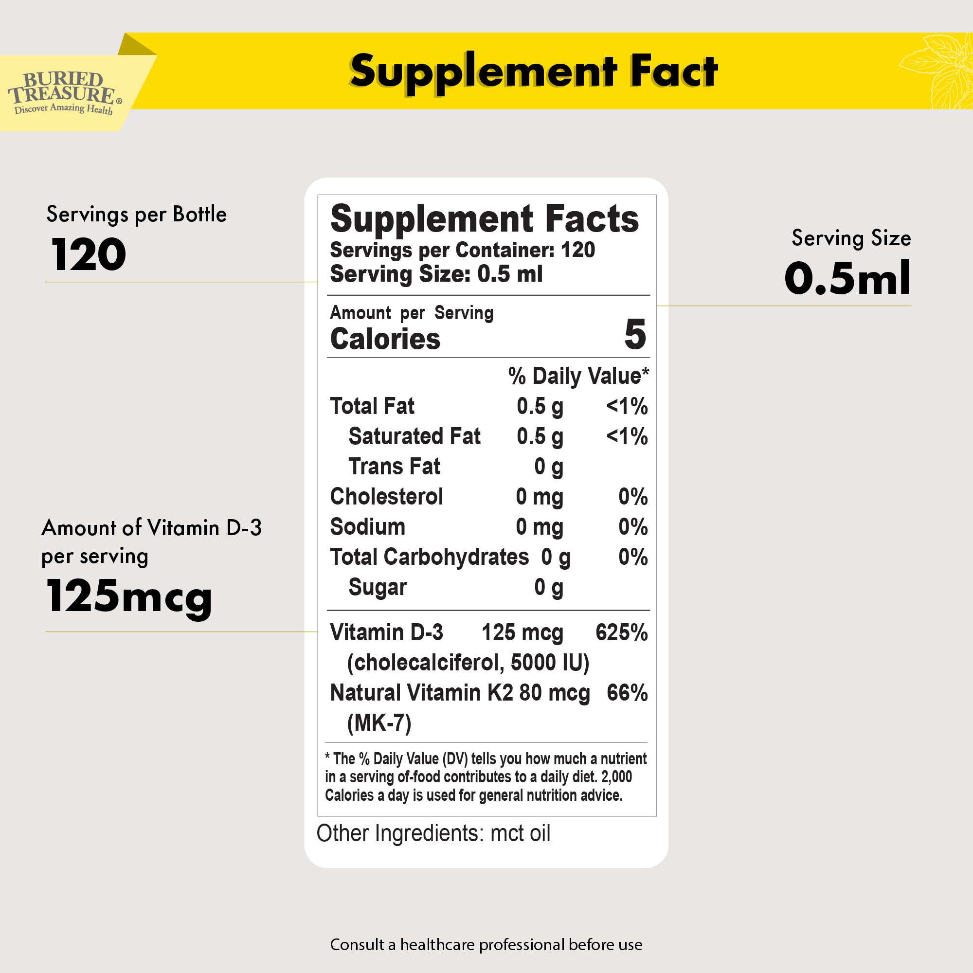 Buried Treasure D3 + K2 Liquid Drops (2 fl oz)