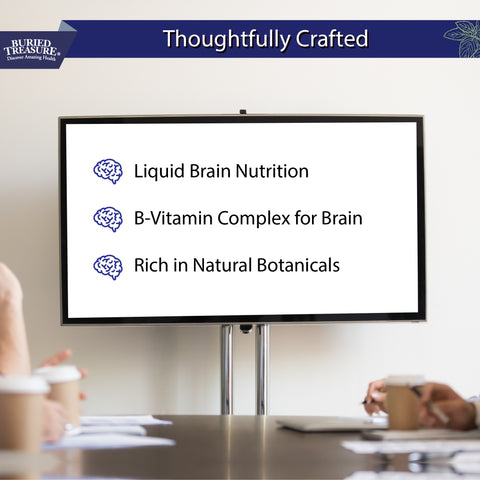 Buried Treasure Neuro Nectar white board with liquid brain nutrition b-vitamin complex image.