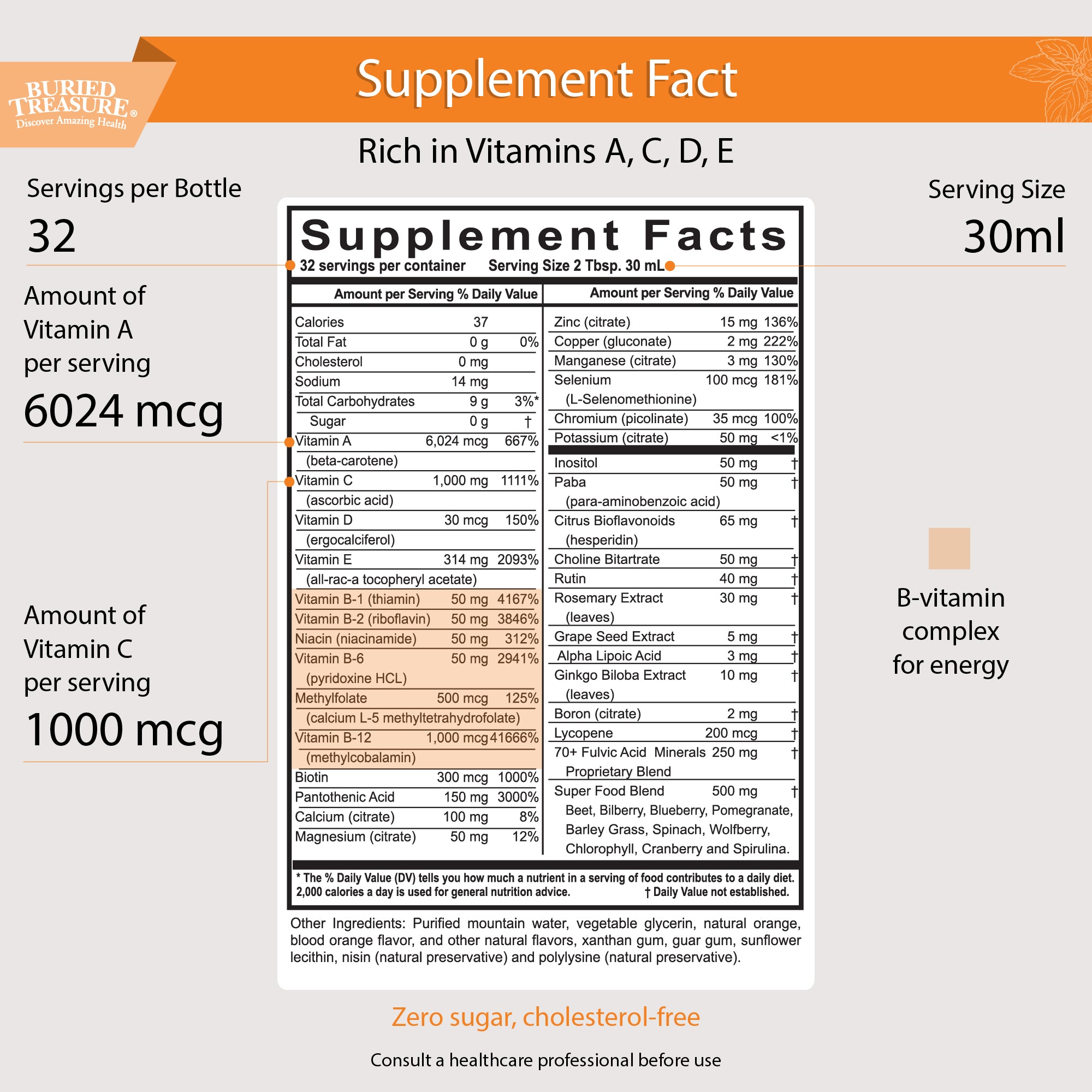 Image of Buried Treasure VM100 Daily Multi Supplement Facts