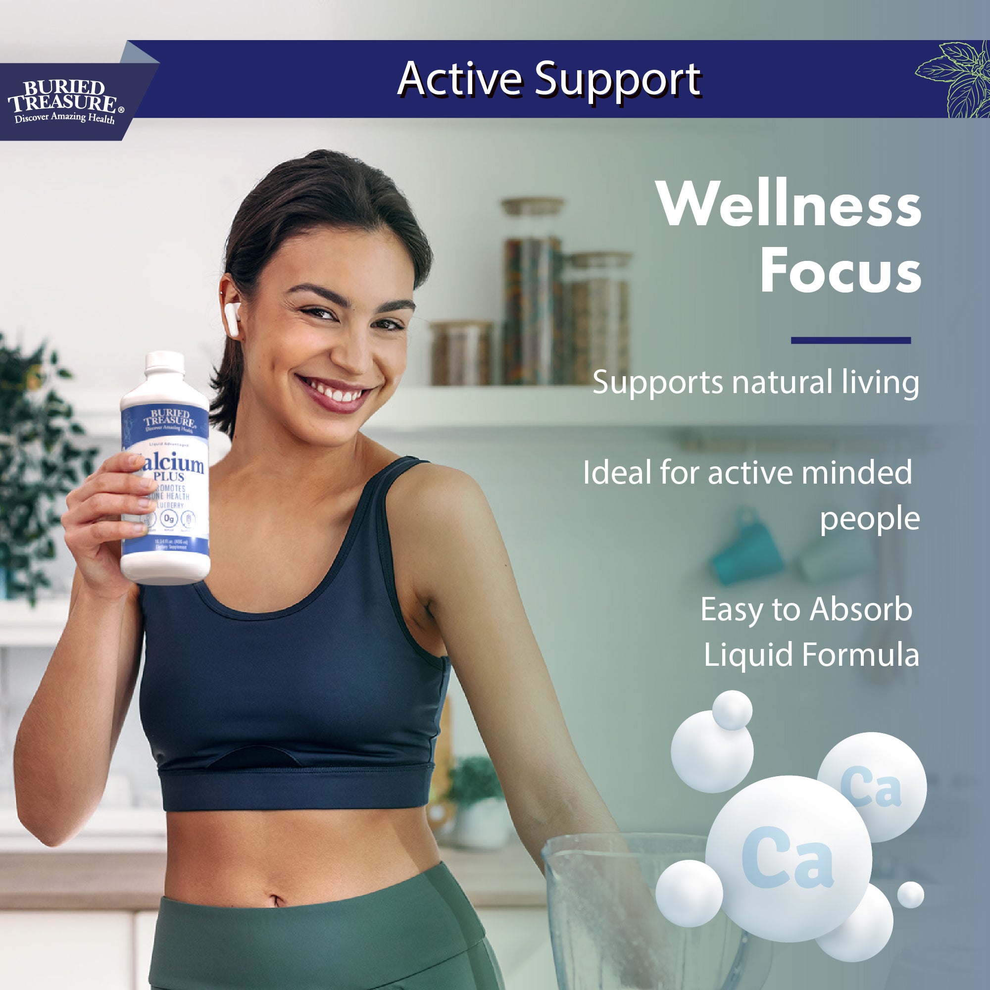 Calcium Plus – Blueberry Liquid Supplement with Calcium Citrate, Vitamin D, Magnesium & Zinc | 16 oz | No Sugar | Clean-Label Formula