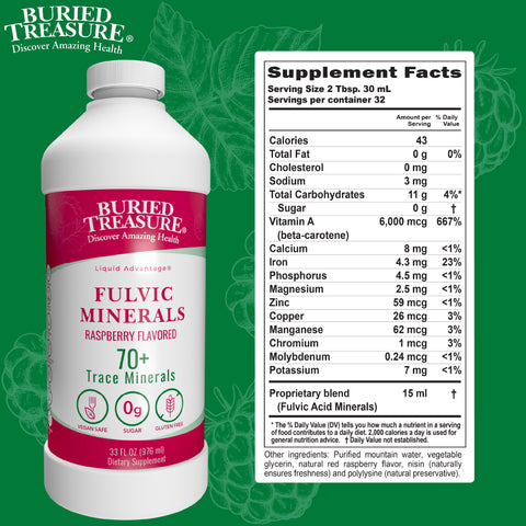 Fulvic Acid Minerals Complex Plant Derived Essential Minerals, Natural Energy & Immunity Support, 32 servings - Natural Raspberry