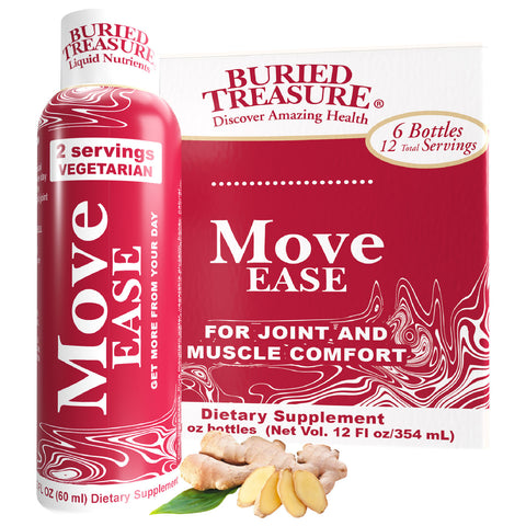 New Move Ease Joint and Muscle Support with proprietary blend of Lanconone® and Piperine black pepper extract Buried Treasure Liquid Vitamins and Nutrients