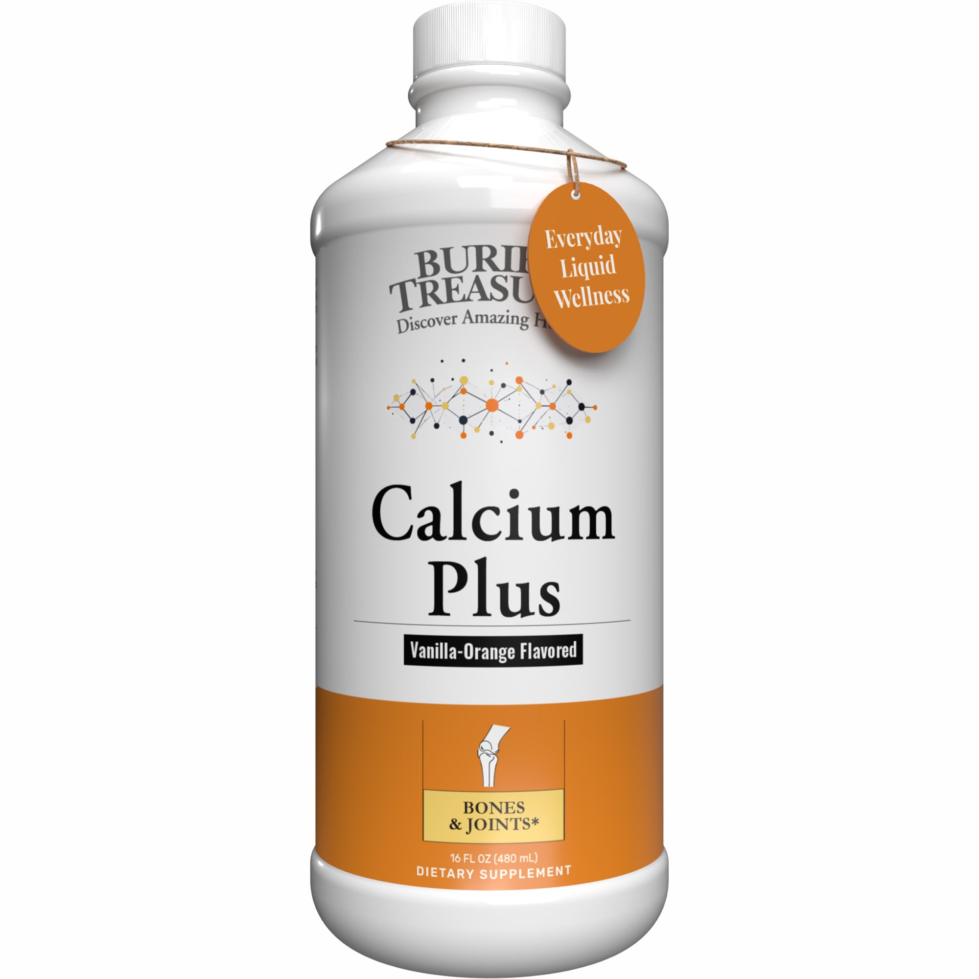 Buried Treasure Calcium Plus Liquid Supplement for Adults, 1,000 mg Calcium Citrate with Vitamin D3 and Trace Minerals, Vanilla Orange Flavor, 16 fl oz