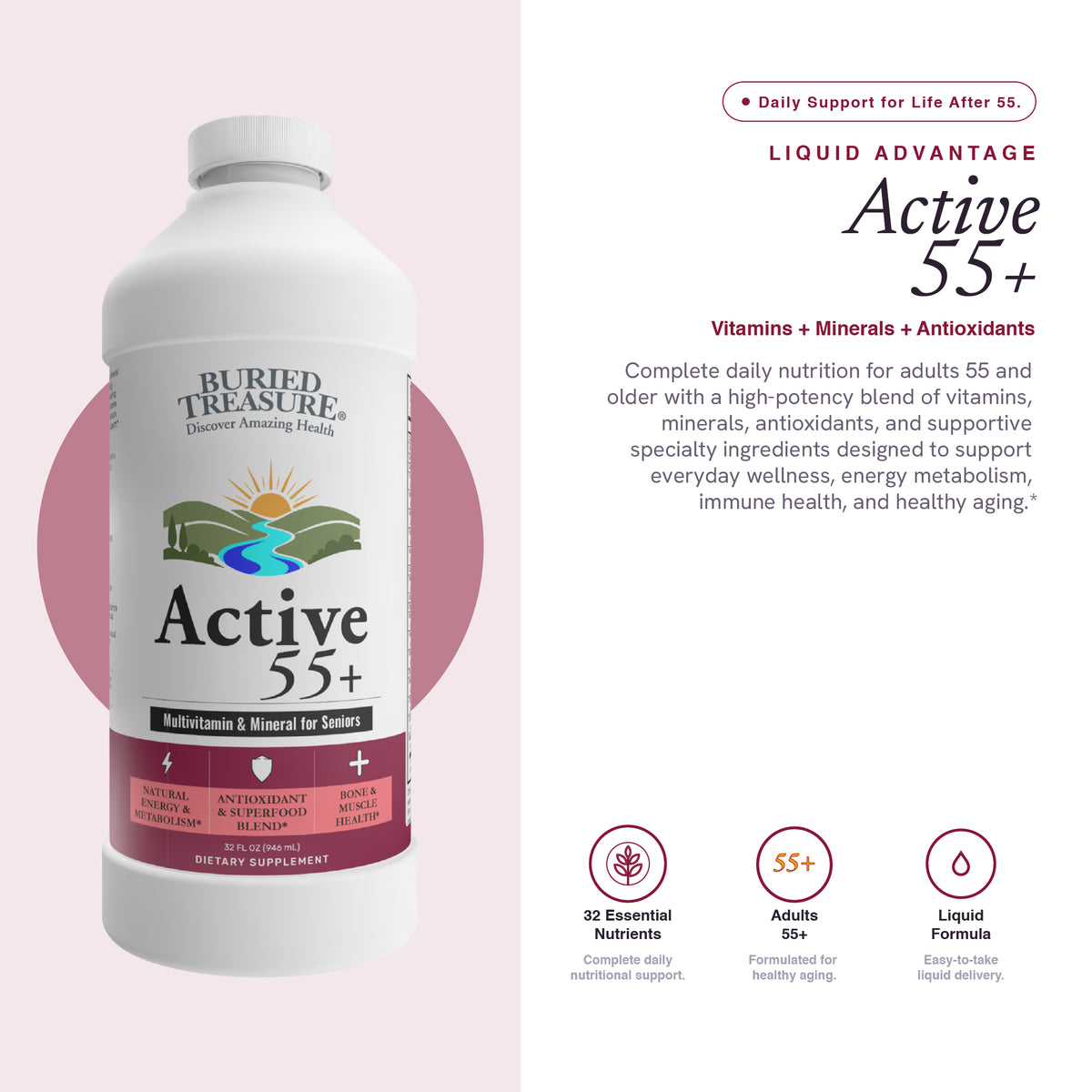 Active 55 Plus Liquid Multivitamin and Mineral Supplement, 33 oz