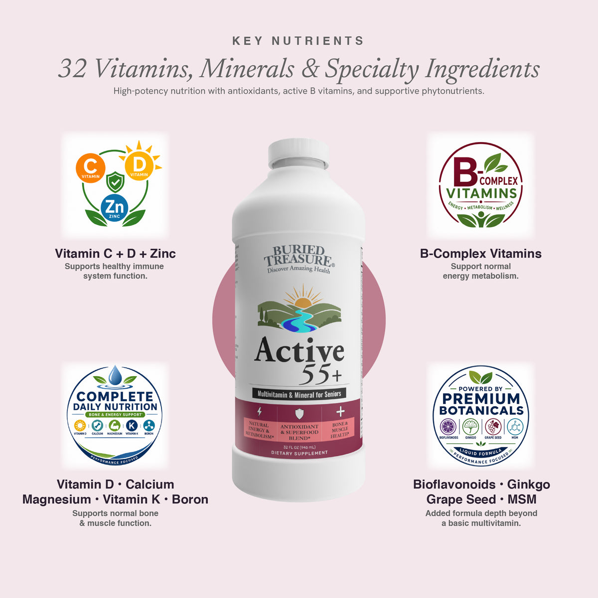 Active 55 Plus Liquid Multivitamin and Mineral Supplement, 33 oz