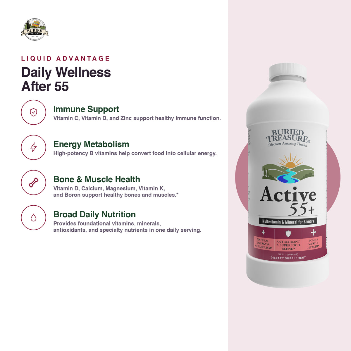 Active 55 Plus Liquid Multivitamin and Mineral Supplement, 33 oz
