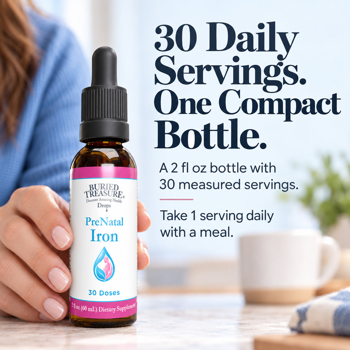 Buried Treasure Prenatal Iron Drops – 20 mg Iron Bisglycinate + Copper, 2 fl oz
