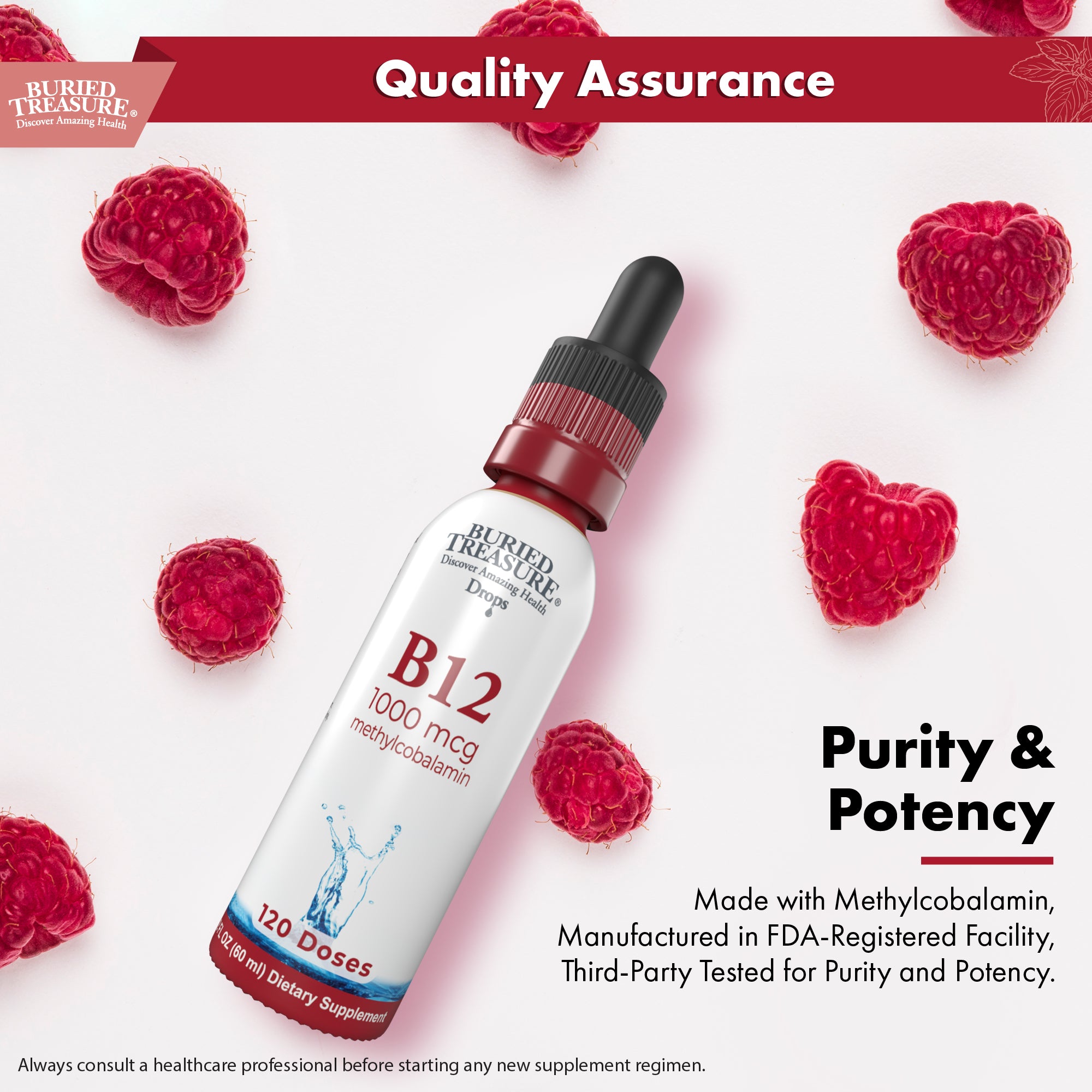 Buried Treasure Vitamin B12 Drops – Liquid Supplement with Vegetarian-Friendly Formula for Daily Nutrition and Wellness