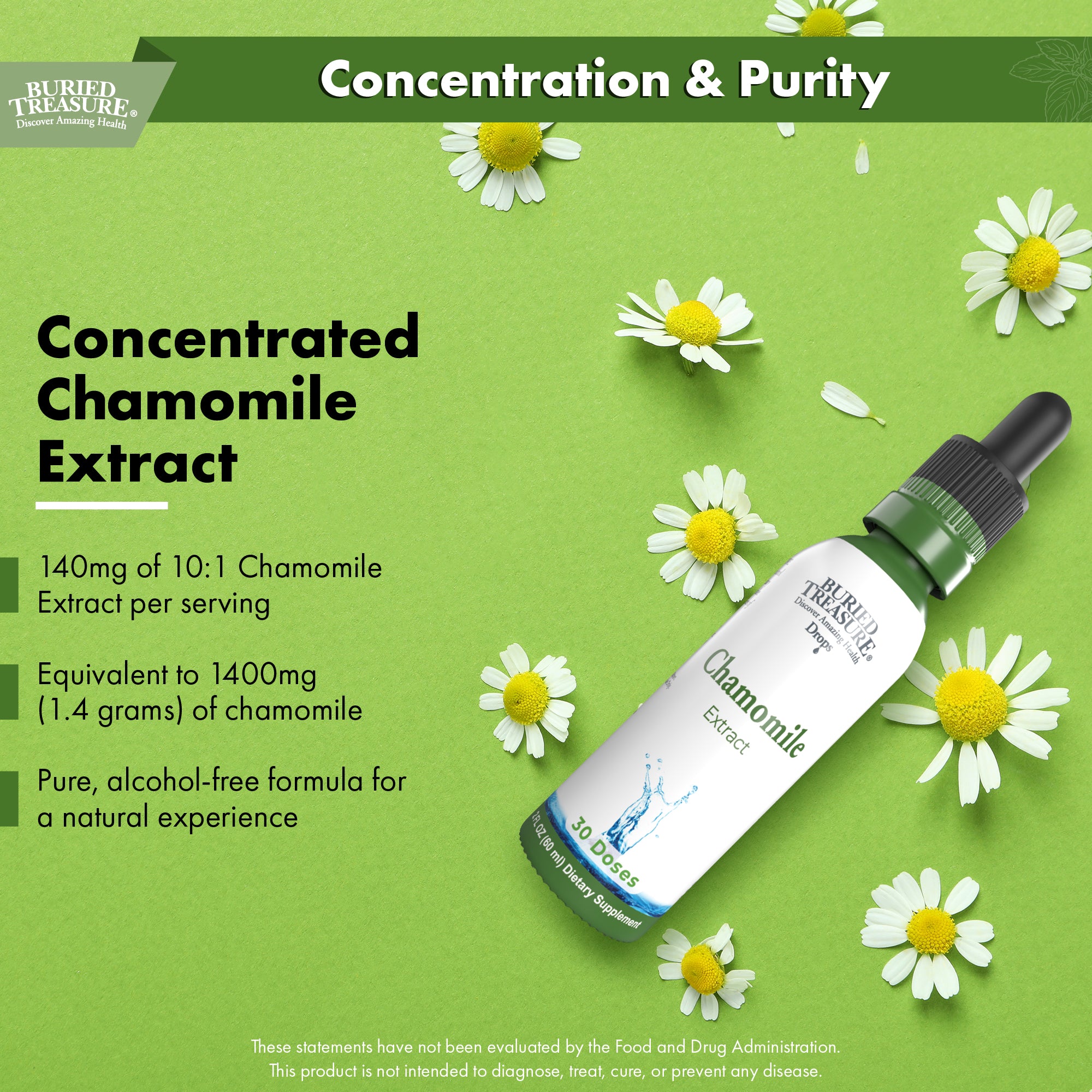 Chamomile Extract Drops – Alcohol-Free Herbal Blend with 140mg of 10x Extract, 2oz (30 Servings)