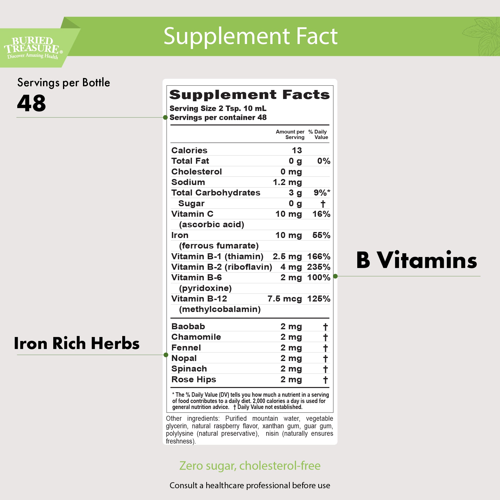 Herbal Iron – Liquid Iron Supplement with Vitamins & Herbs, 16 oz (48 Servings)amz