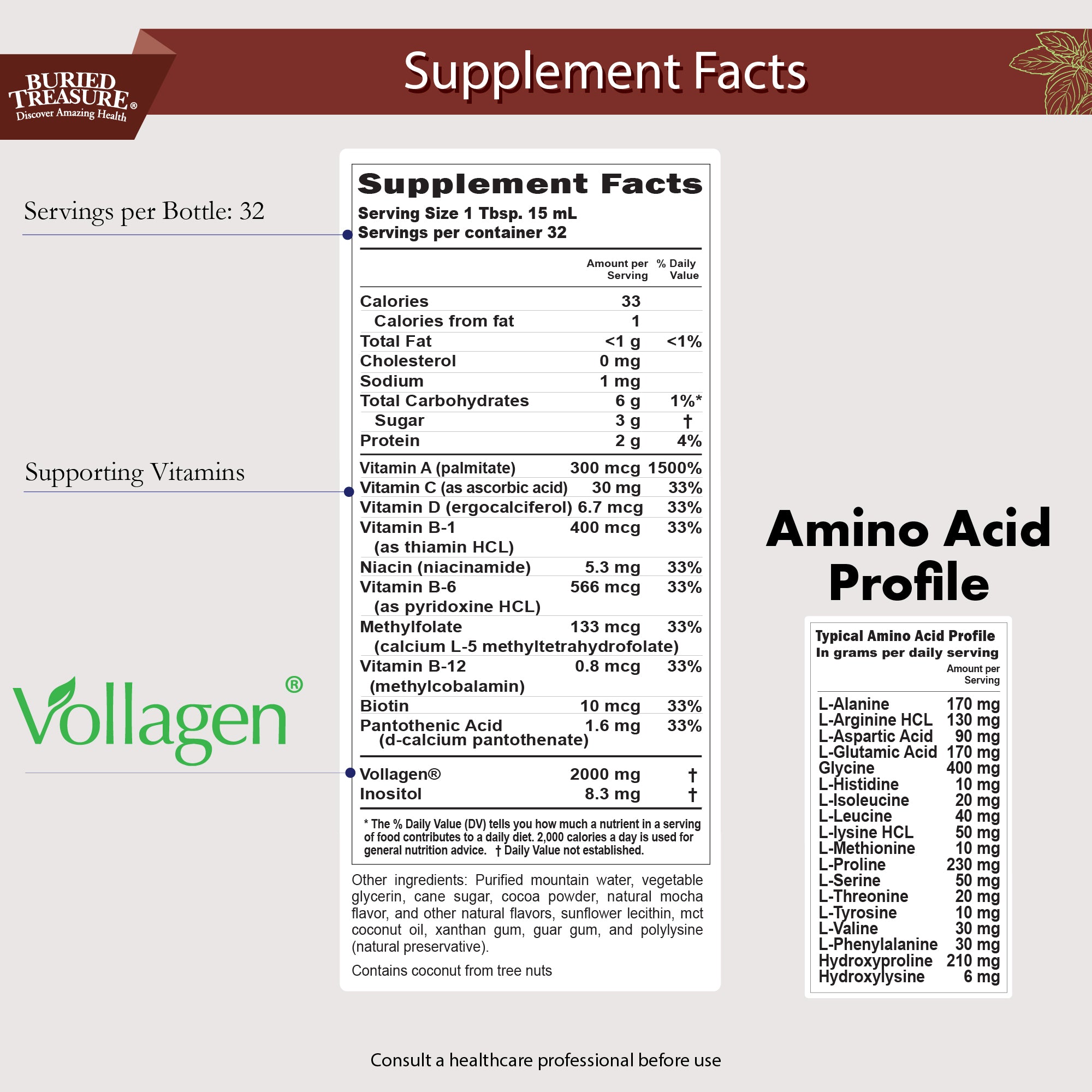 Nature's Vollagen, Vegan Collagen, 2000mg Vollagen®, Healthy Collagen Supporting Amino Acids & Vitamins A, C, D, B-Complex - Supports Skin Elasticity, Joint Health, 30 Servings