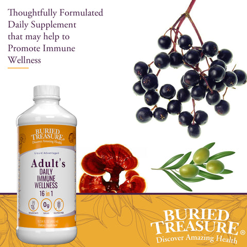 Adult Daily Immune Wellness Liquid Supplement, Vitamins & Antioxidants with Vitamin C, 16 servings