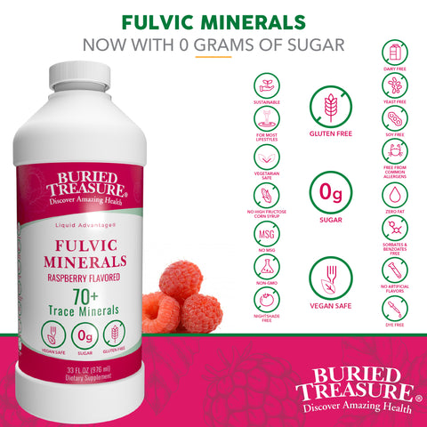 Fulvic Acid Minerals Complex Plant Derived Essential Minerals, Natural Energy & Immunity Support, 32 servings - Natural Raspberry