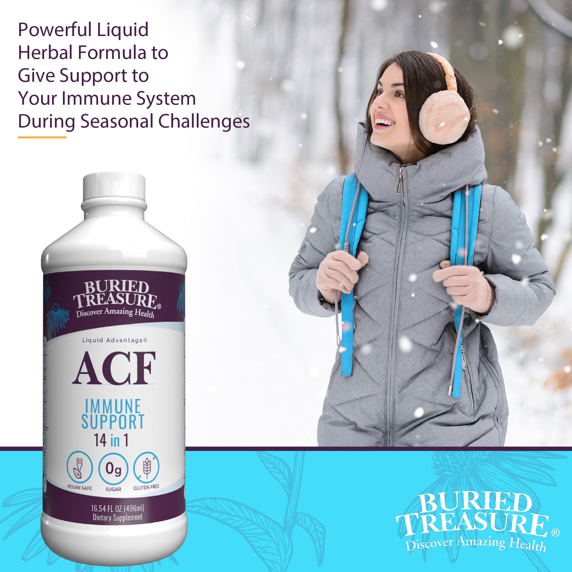 ACF 14-in-1 – Liquid Immune Support Supplement with Vitamin C, Zinc, Elderberry, and Botanicals | 16 Servings | Sugar-Free | Vegan