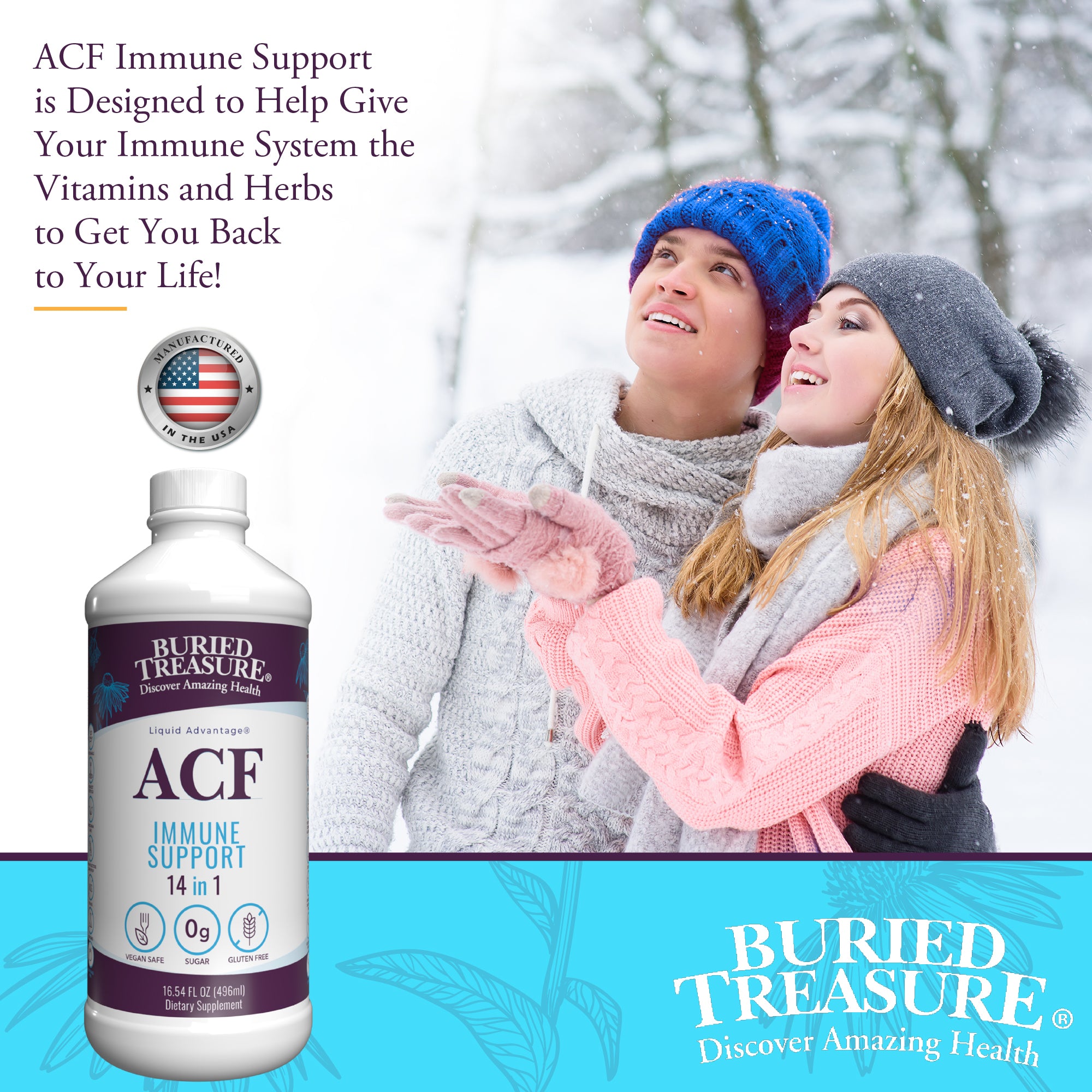 ACF 14-in-1 – Liquid Immune Support Supplement with Vitamin C, Zinc, Elderberry, and Botanicals | 16 Servings | Sugar-Free | Vegan