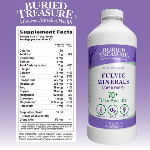 Fulvic Minerals Complex Humic Shale Derived Minerals, Natural Energy & Immunity Support, 32 servings - Grape Flavored