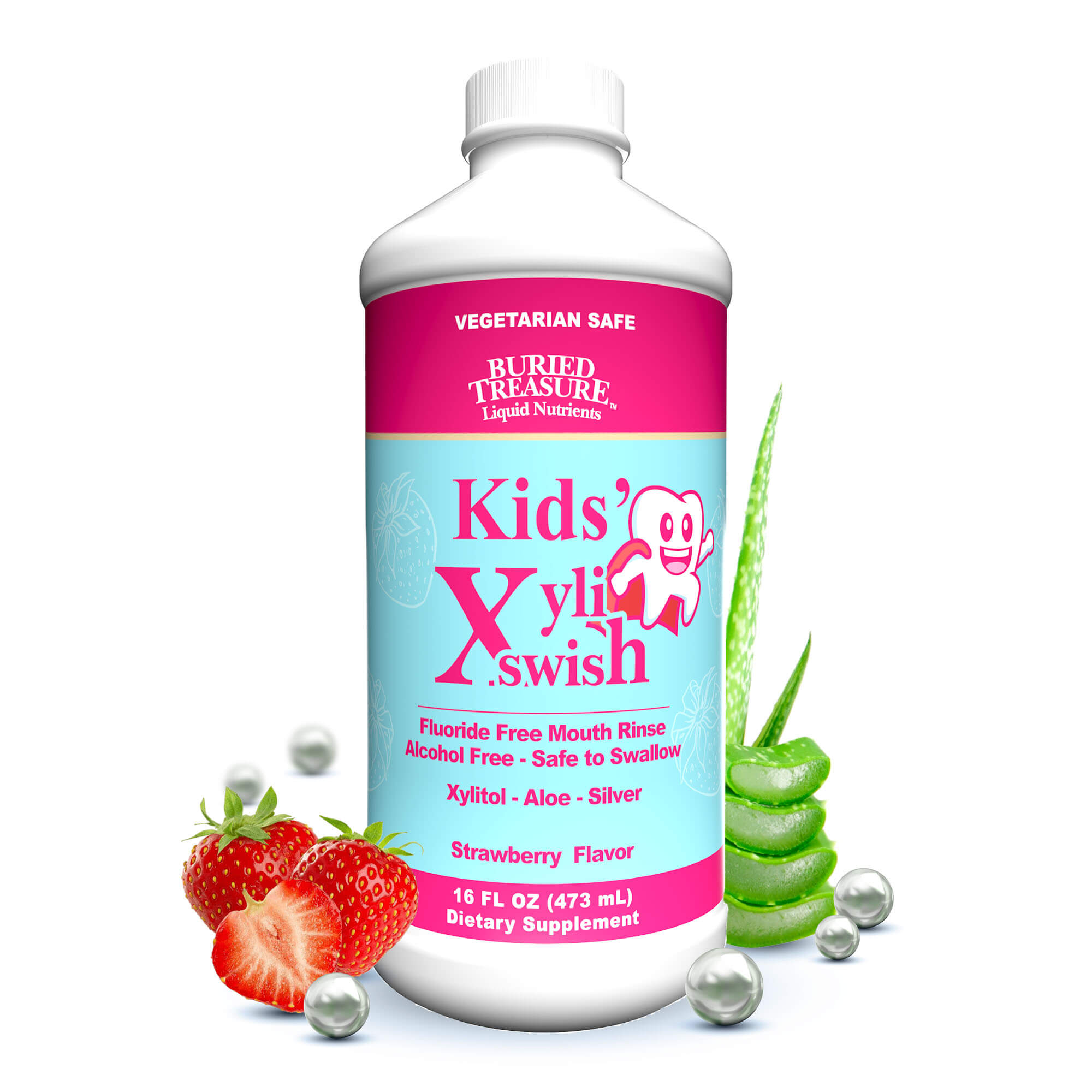 Kids' XyliSwish – All-Natural Strawberry-Flavored Mouth Rinse, 48